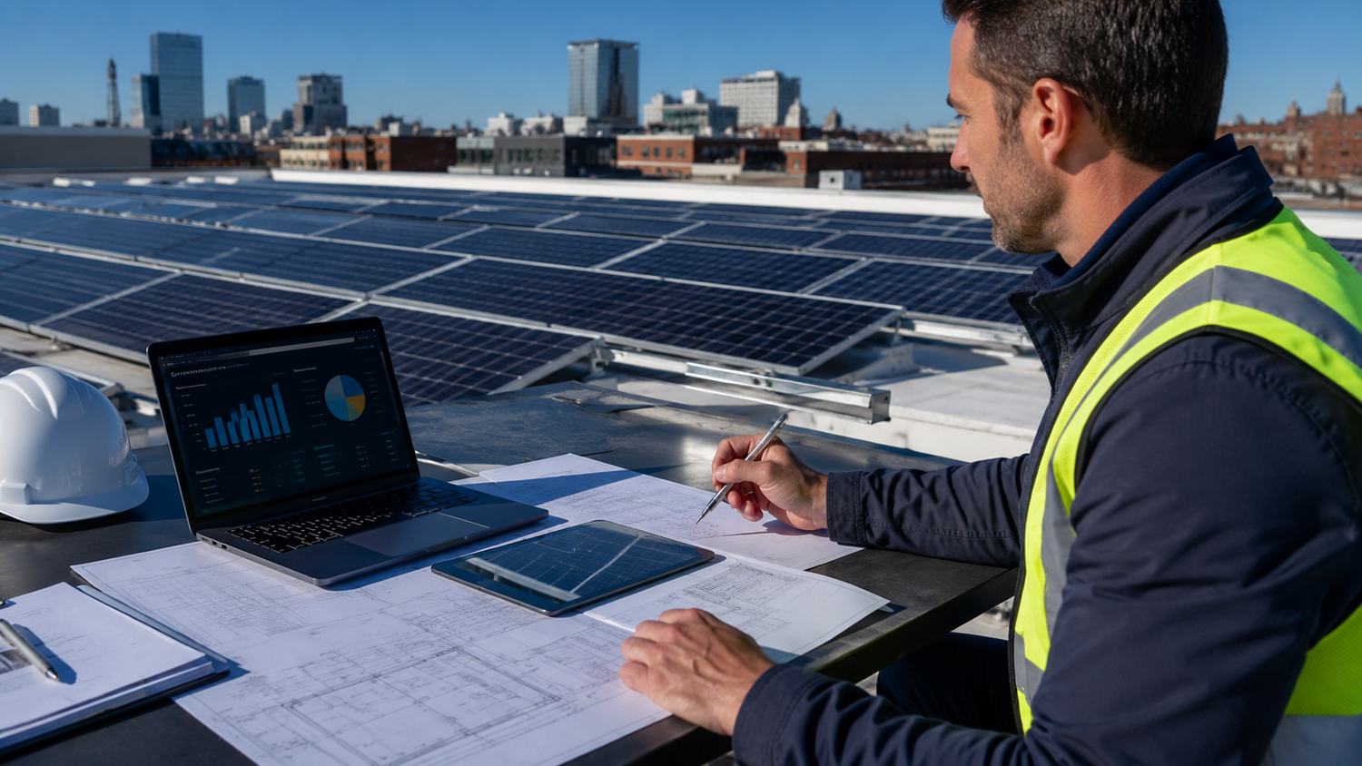 Commercial project inspection on rooftop